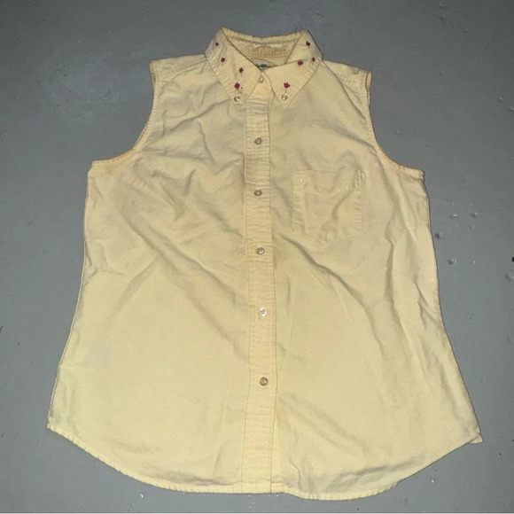 Women’s Eddie Bauer Brand Yellow Button Down Tank with Floral Embroidery Size XS - Picture 1 of 16